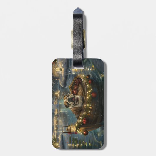 Bulldog Kerstfeest reis Bagagelabel (Achterkant verticaal)