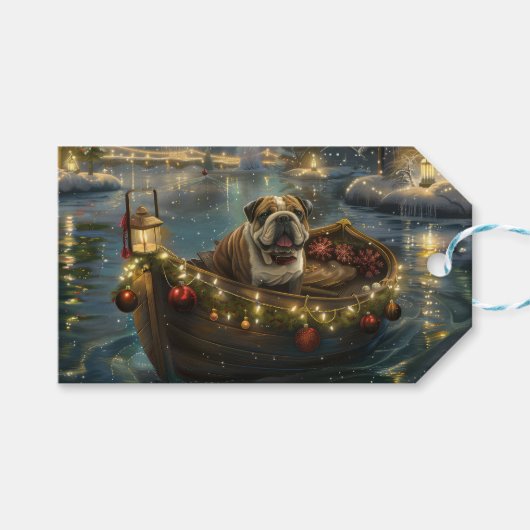 Bulldog Kerstfeest reis Cadeaulabel (Voorkant (Horizontaal))