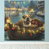 Bulldog Kerstfeest reis Canvas Afdruk (Insitu (Houten vloer))