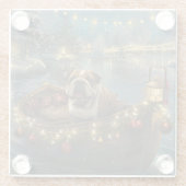 Bulldog Kerstfeest reis Glazen Onderzetter (Achterkant)