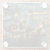 Bulldog Kerstfeest reis Glazen Onderzetter (Achterkant)