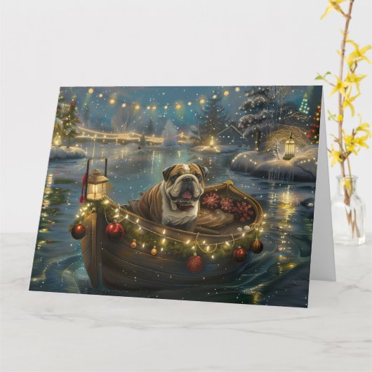 Bulldog Kerstfeest reis Kaart (Gele Bloem)
