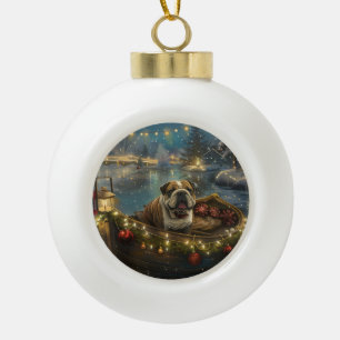 Bulldog Kerstfeest reis Keramische Bal Ornament