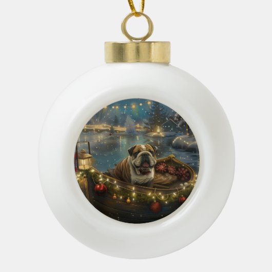 Bulldog Kerstfeest reis Keramische Bal Ornament (Voorkant)