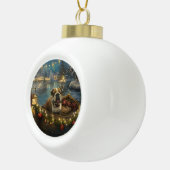 Bulldog Kerstfeest reis Keramische Bal Ornament (Rechts)