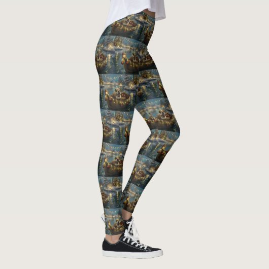 Bulldog Kerstfeest reis Leggings (Rechts)