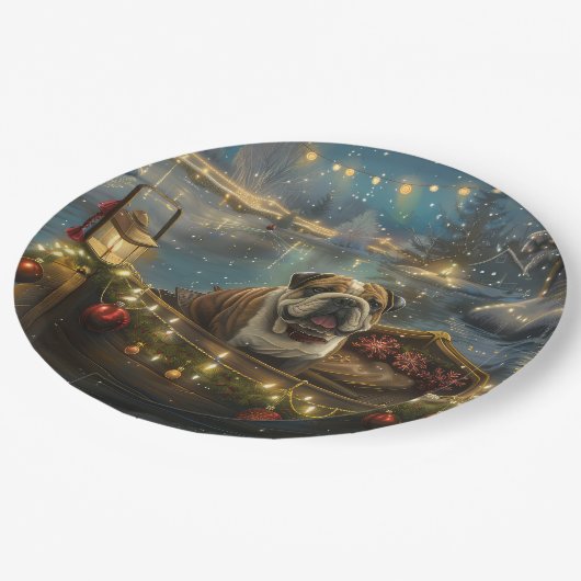 Bulldog Kerstfeest reis Papieren Bordje (Gekanteld)