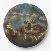 Bulldog Kerstfeest reis Papieren Bordje (Voorkant)