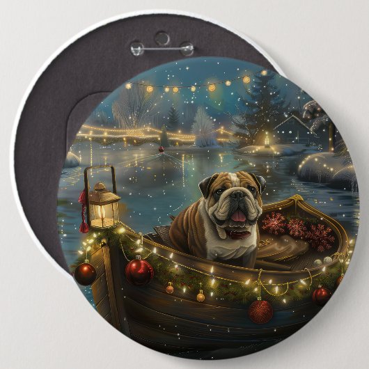 Bulldog Kerstfeest reis Ronde Button 6,0 Cm (Voorkant /achterkant)