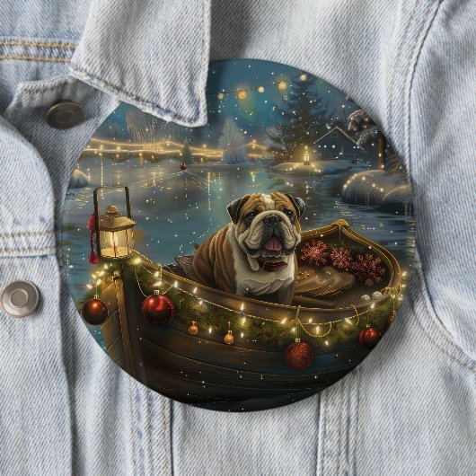 Bulldog Kerstfeest reis Ronde Button 6,0 Cm (In situ)