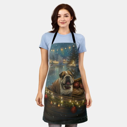 Bulldog Kerstfeest reis Schort (Gedragen)