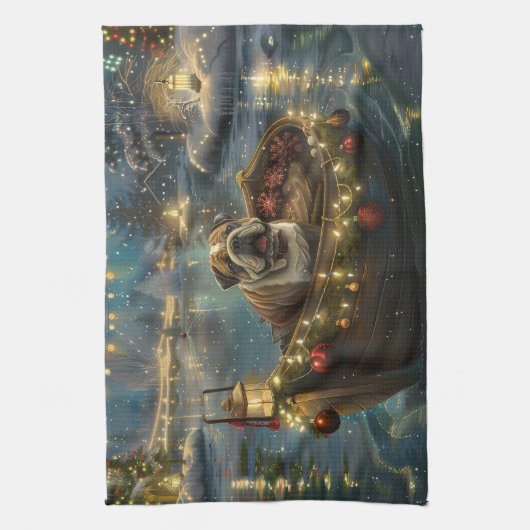 Bulldog Kerstfeest reis Theedoek (Verticaal)