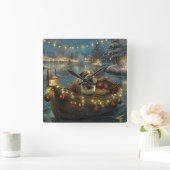 Bulldog Kerstfeest reis Vierkante Klok (Huis)