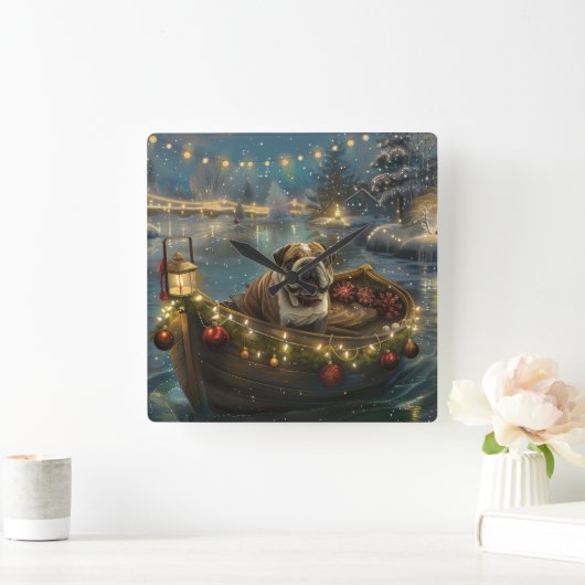 Bulldog Kerstfeest reis Vierkante Klok (Huis)