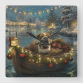 Bulldog Kerstfeest reis Vierkante Klok (Voorkant)