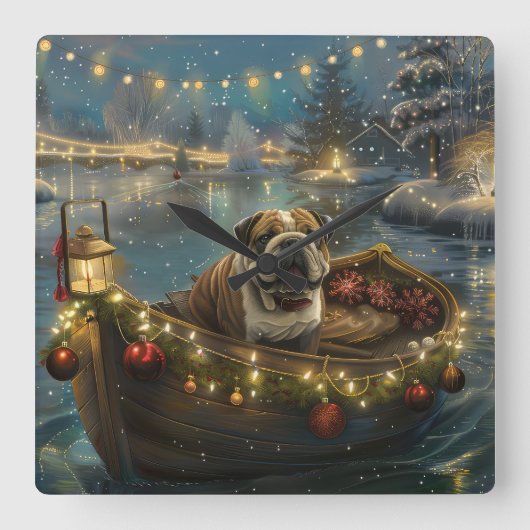 Bulldog Kerstfeest reis Vierkante Klok (Voorkant)
