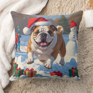 Bulldog Kerstfeest Sneeuwlandschap Kussen