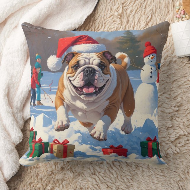 Bulldog Kerstfeest Sneeuwlandschap Kussen (Deken)