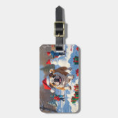 Bulldog Kerstfeest Sneeuwscène Bagagelabel (Voorkant verticaal)
