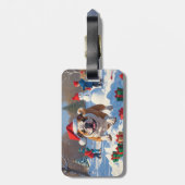 Bulldog Kerstfeest Sneeuwscène Bagagelabel (Achterkant verticaal)