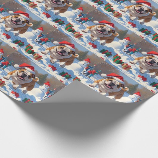 Bulldog Kerstfeest Sneeuwscène Cadeaupapier (Hoek)