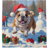 Bulldog Kerstfeest Sneeuwscène Douchegordijn (Voorkant)