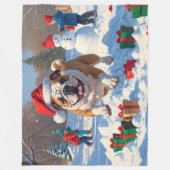 Bulldog Kerstfeest Sneeuwscène Fleece Deken (Voorkant)