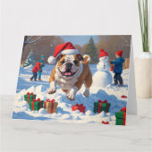 Bulldog Kerstfeest Sneeuwscène Kaart (Voorkant)