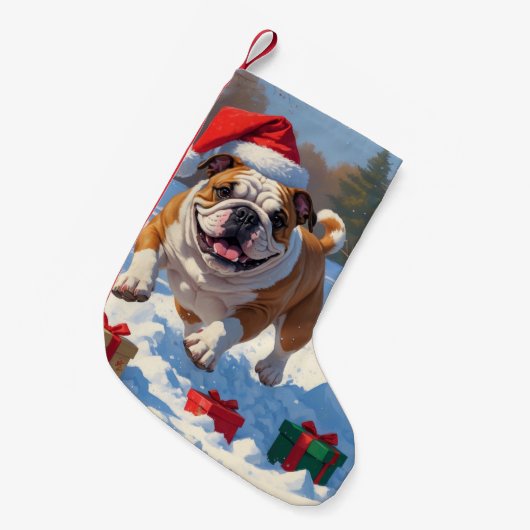 Bulldog Kerstfeest Sneeuwscène Kleine Kerstsok (Voorkant (Hangend))