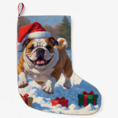 Bulldog Kerstfeest Sneeuwscène Kleine Kerstsok (Voorkant)