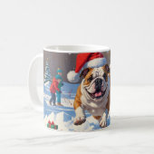 Bulldog Kerstfeest Sneeuwscène Koffiemok (Voorkant links)