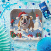 Bulldog Kerstfeest Sneeuwscène Papieren Bordje (Feest)