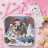 Bulldog Kerstfeest Sneeuwscène Papieren Bordje (Feest)