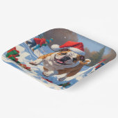 Bulldog Kerstfeest Sneeuwscène Papieren Bordje (Gebogen)