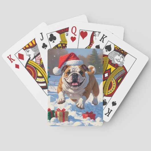 Bulldog Kerstfeest Sneeuwscène Pokerkaarten (Achterkant)