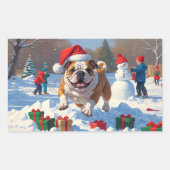 Bulldog Kerstfeest Sneeuwscène Rechthoekige Sticker (Voorkant)