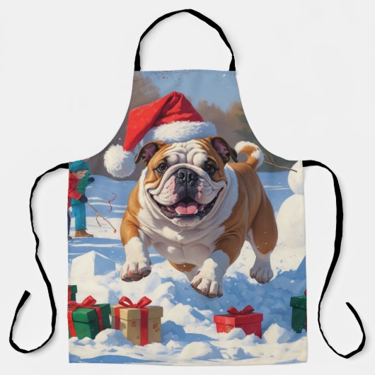 Bulldog Kerstfeest Sneeuwscène Schort (Voorkant)