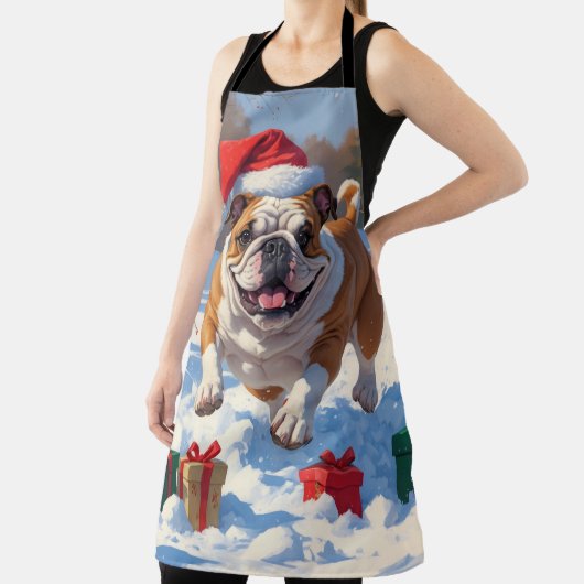 Bulldog Kerstfeest Sneeuwscène Schort (Insitu)