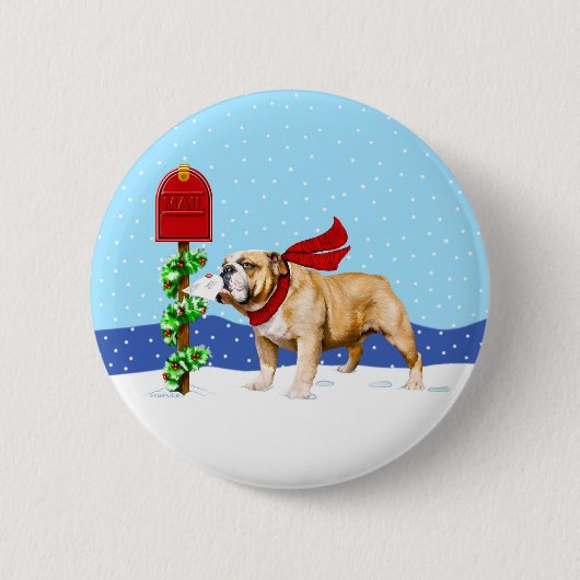 Bulldog kerstfeestay Mail Ronde Button 5,7 Cm (Voorkant)