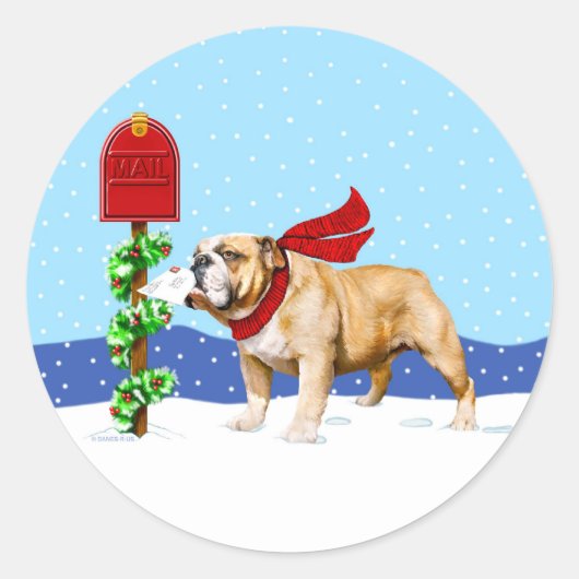 Bulldog kerstfeestay Mail Ronde Sticker (Voorkant)