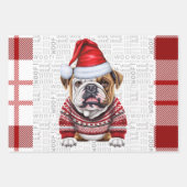 Bulldog Kersthond Rood Wit Plaid Inpakpapier Vel (Voorkant)