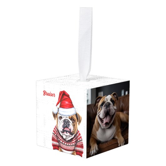 Bulldog Kersthond Twee Foto Vakantie Decoratie (Voorkant hoekig)