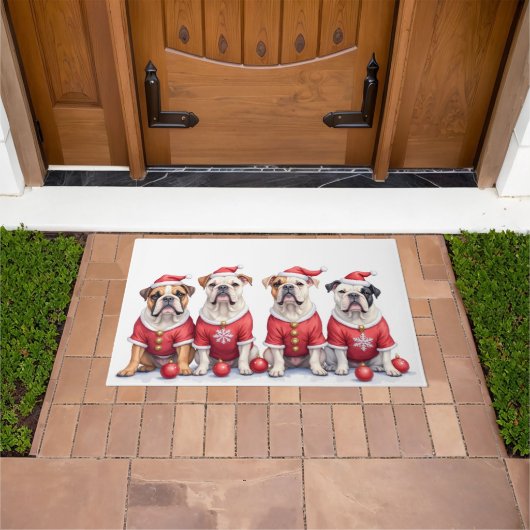 Bulldog Kerstjurk Kerstman Hoed Deurmat (Buiten)