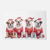 Bulldog Kerstjurk Kerstman Hoed Deurmat (Voorkant)