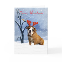 Bulldog Kerstkaart - Bulldog heeft rendiermier