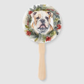 Bulldog Kerstkrans feestelijke pup Handwaaier (Achterkant)