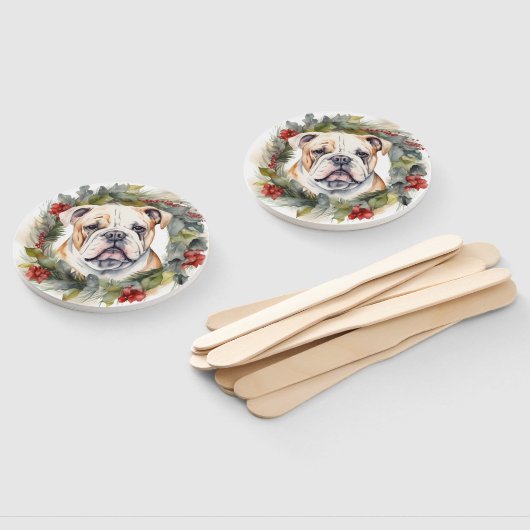 Bulldog Kerstkrans feestelijke pup Handwaaier (Niet-gemonteerd)