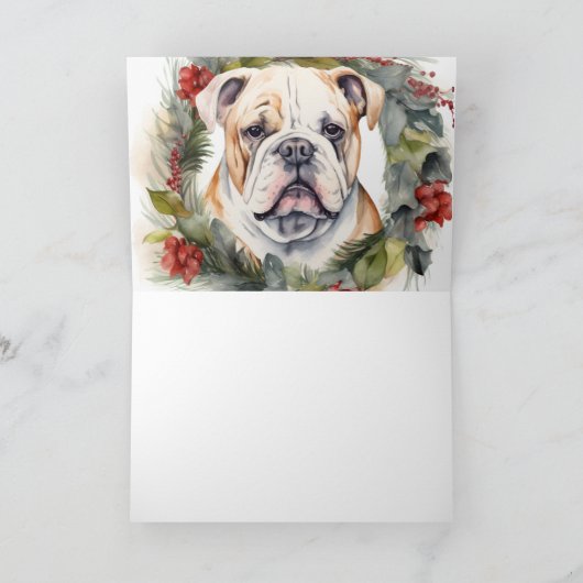 Bulldog Kerstkrans feestelijke pup Kaart (Binnen)