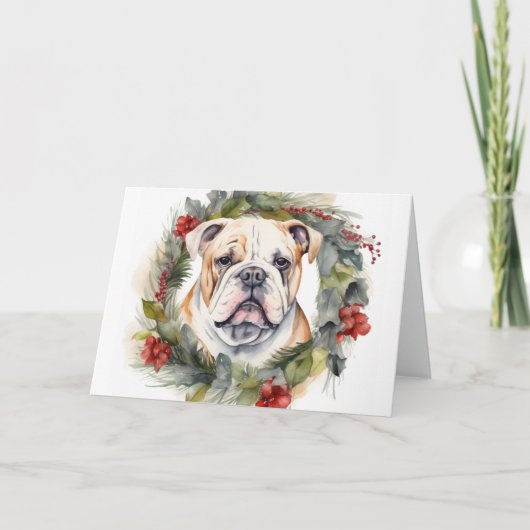Bulldog Kerstkrans feestelijke pup Kaart (Voorkant)