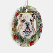 Bulldog Kerstkrans feestelijke pup Keramisch Ornament (Rechts)